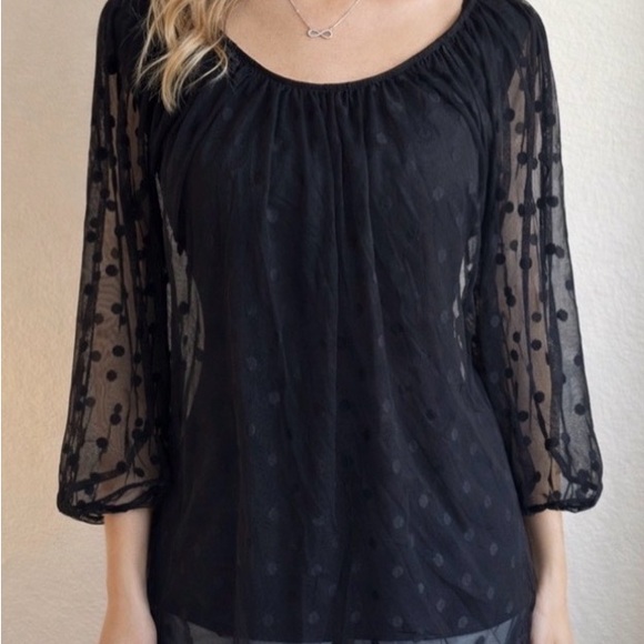 LOFT Tops - LOFT Black Sheer Polka Dot Blouse